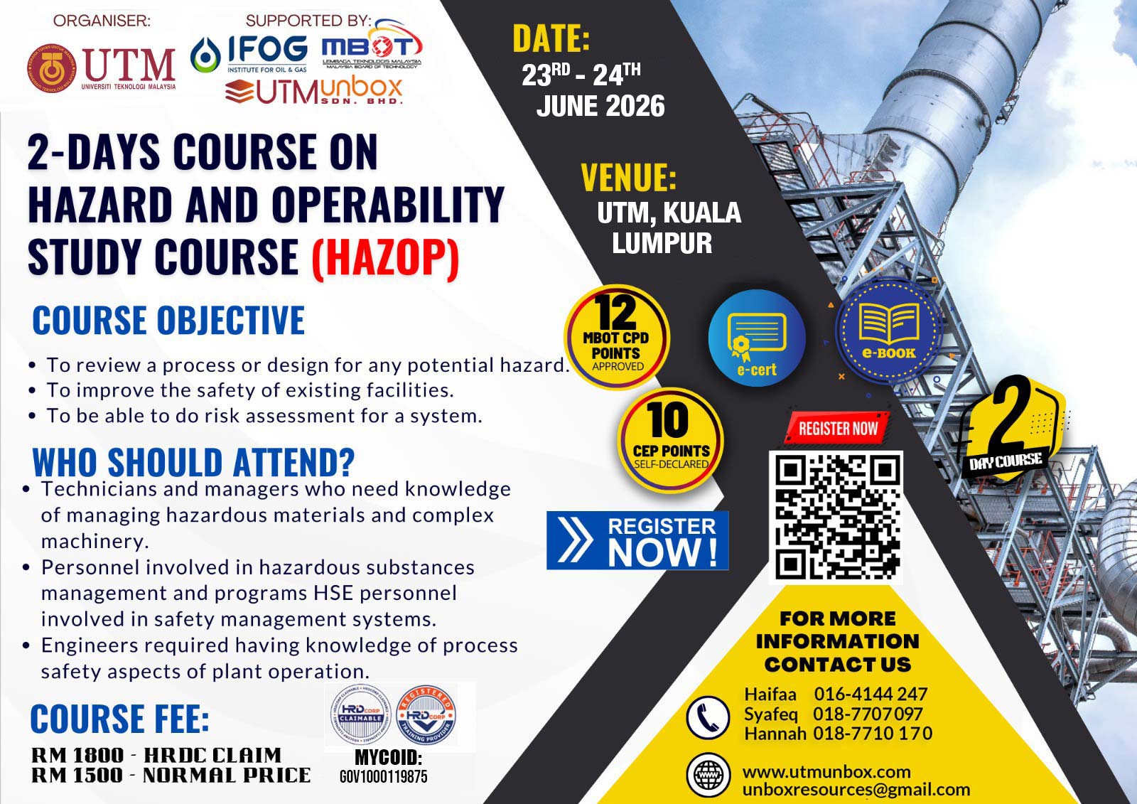 Read more about the article HAZARD AND OPERABILITY STUDY COURSE (HAZOP)