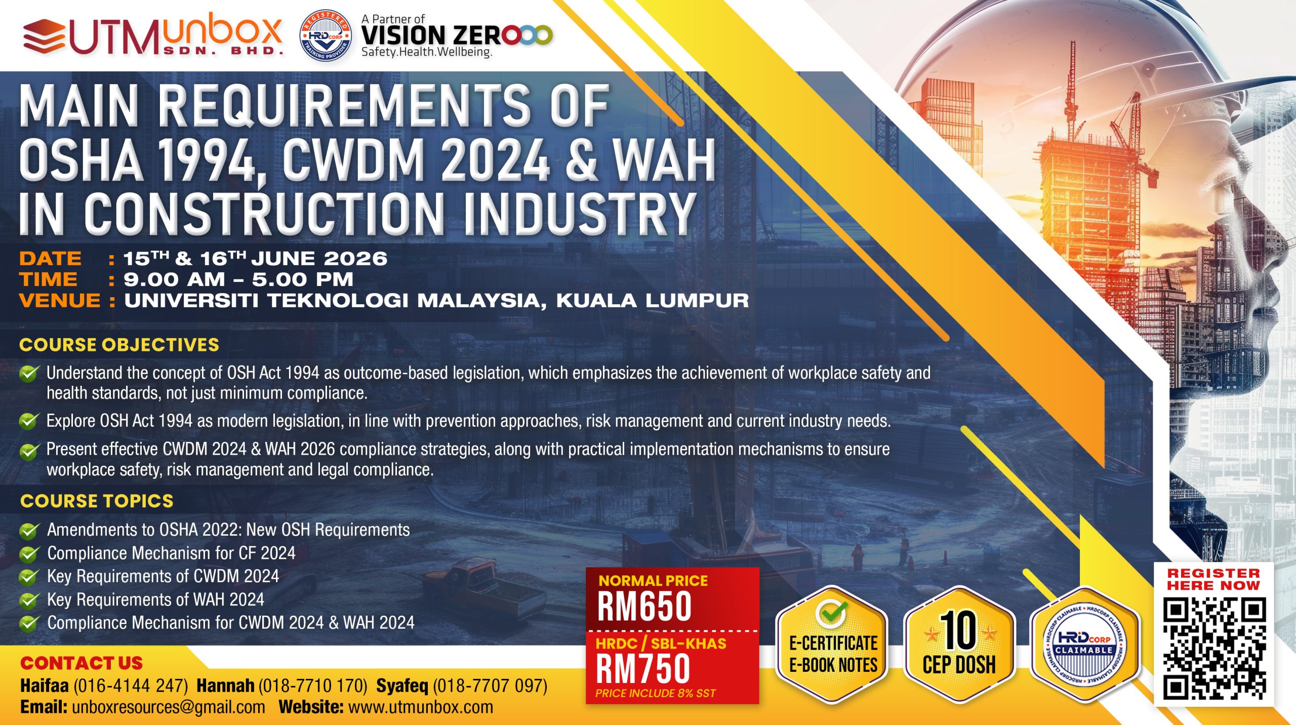 You are currently viewing MAIN REQUIREMENTS OF OSHA 1994, CWDM 2024 & WAH IN CONSTRUCTION INDUSTRY