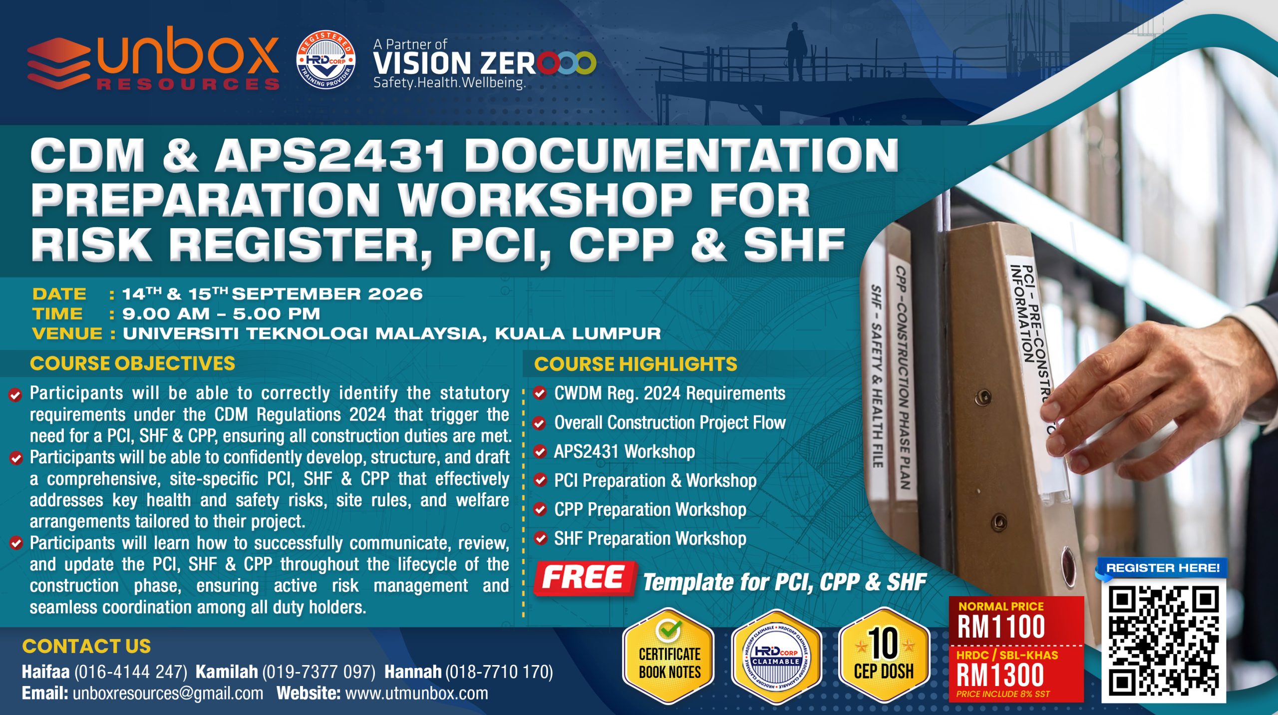 You are currently viewing CDM & APS2431 DOCUMENTATION PREPARATION WORKSHOP FOR RISK REGISTER, PCI, CPP & SHF